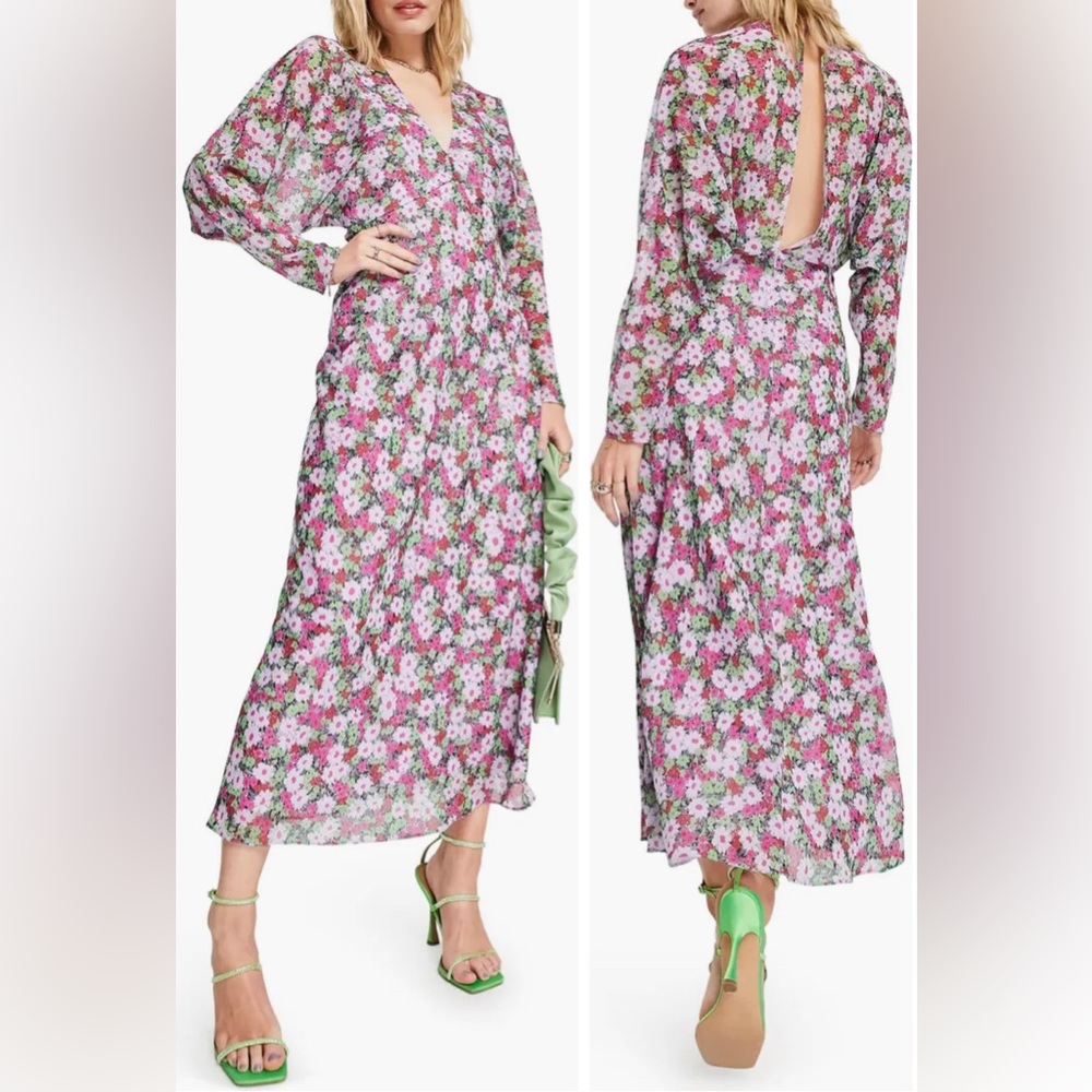 Asos Design Floral Long Sleeve Midi Dress size 12